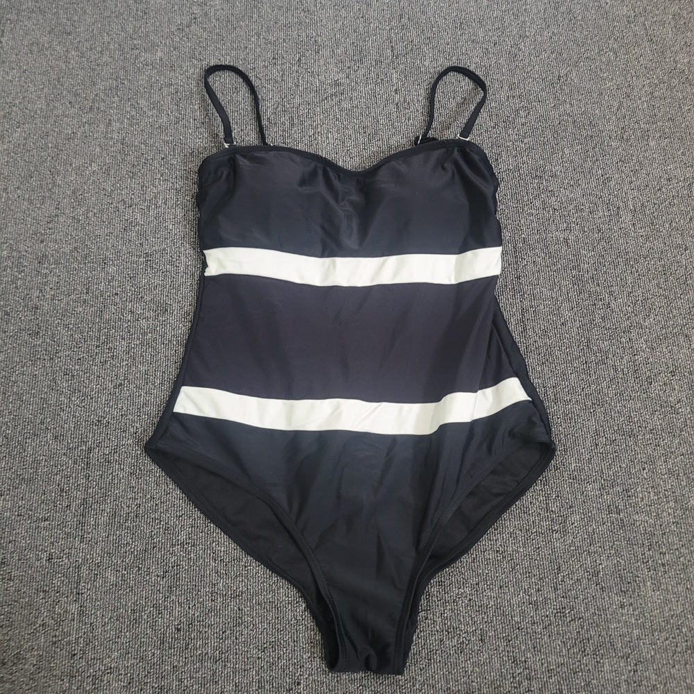 Catalina Size L 12-14 One Piece Swimsuit Womens Black White Striped CTL25101‎